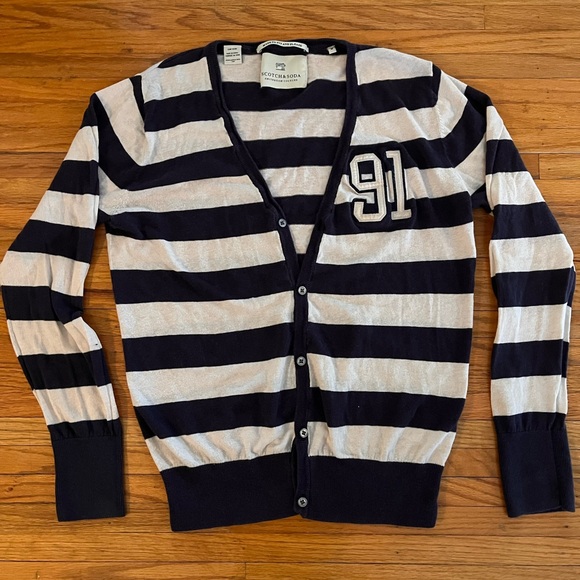 Scotch & Soda Navy and White Striped Sweater - Picture 1 of 3